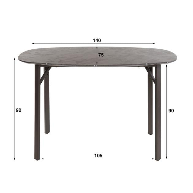 Bartafel Onyx deens ovaal 140x75 cm / 3D melamine graphite