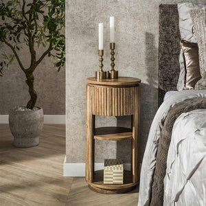 Nachtkastje 1L wave rond XS / Massief mango zandkleur