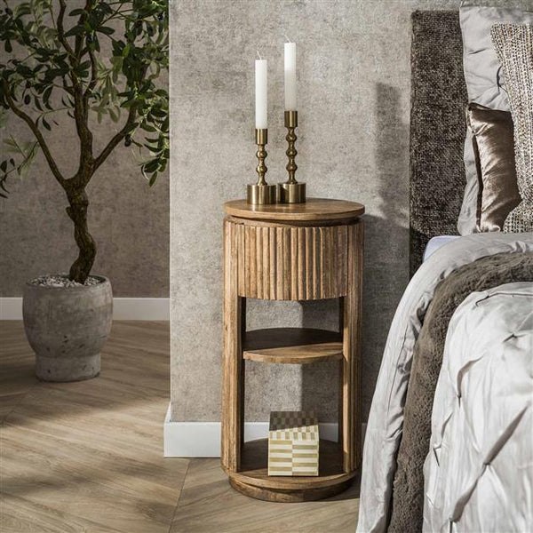 Nachtkastje 1L wave rond XS / Massief mango zandkleur