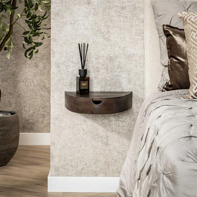 Nachtkastje 1L halfrond zwevend / Massief acacia glaze brown van Idéco Design