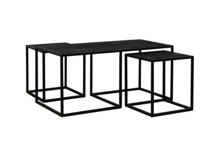 Salontafel set 3-delig mangohout zwart rechthoekig (magazijn opruiming)