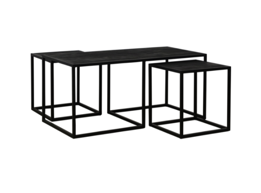 Salontafel set 3-delig mangohout zwart rechthoekig (magazijn opruiming)