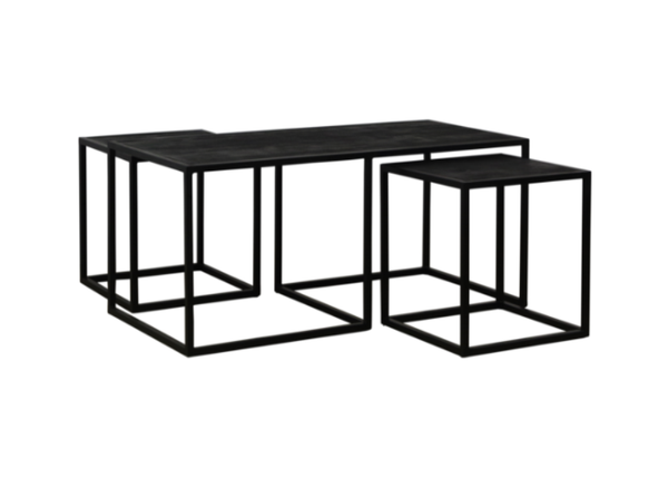 Salontafel set 3-delig mangohout zwart rechthoekig (magazijn opruiming)