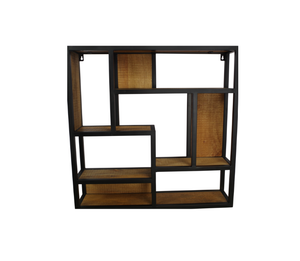Wandrek mangohout vierkant zwart metaal 75x75 cm (Magazijn sale)
