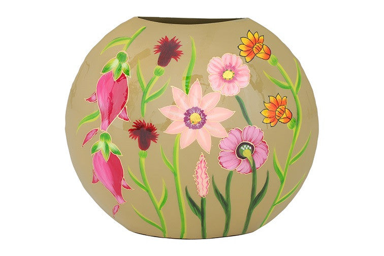 Ovale bloemenvaas Camina groen/roze - 30 cm hoog