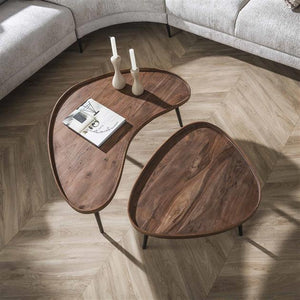 Salontafel set van 2 Carve organic / Massief acacia drift brown