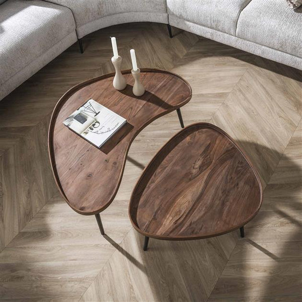 Salontafel set van 2 Carve organic / Massief acacia drift brown