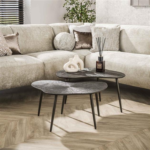 Salontafel set van 2 stuks leaf ray metal / Bruin brons