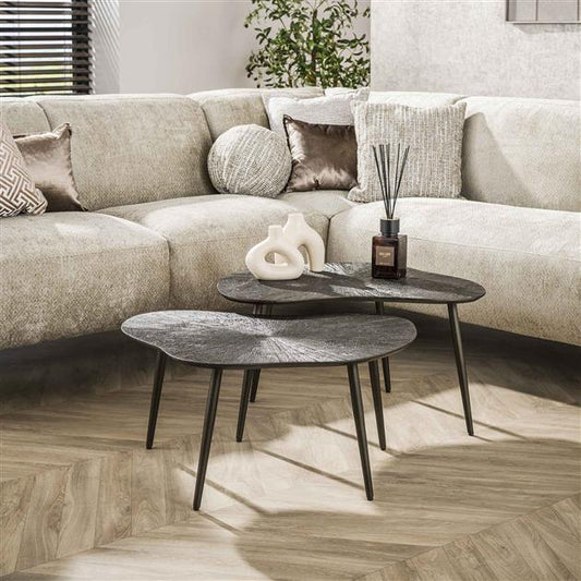 Salontafel set van 2 stuks leaf ray metal / Bruin brons