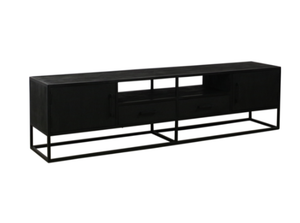 TV Dressoir mangohout zwart 220x45x50 cm (magazijn opruiming)