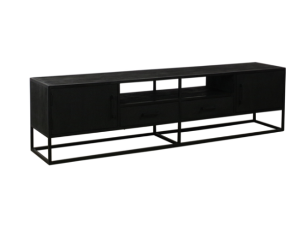 TV Dressoir mangohout zwart 220x45x50 cm (magazijn opruiming)