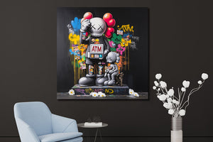Glasschilderij stripfiguur kleurrijk ATM 80x80 cm