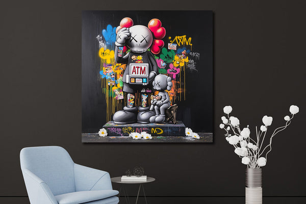 Glasschilderij stripfiguur kleurrijk ATM 80x80 cm