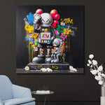 Glasschilderij stripfiguur kleurrijk ATM 80x80 cm