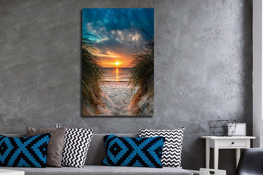Glasschilderij zonsondergang vanaf strand 80x120 cm (Magazijn sale)