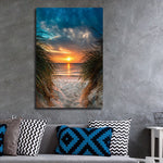 Glasschilderij zonsondergang vanaf strand 80x120 cm