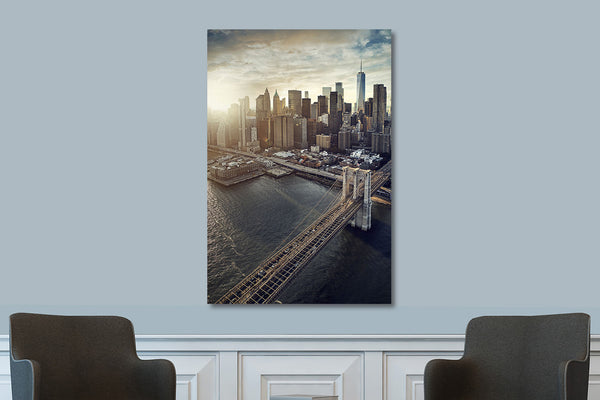 Glasschilderij Big city  Brooklyn Bridge stadsaanzicht 80x120 cm