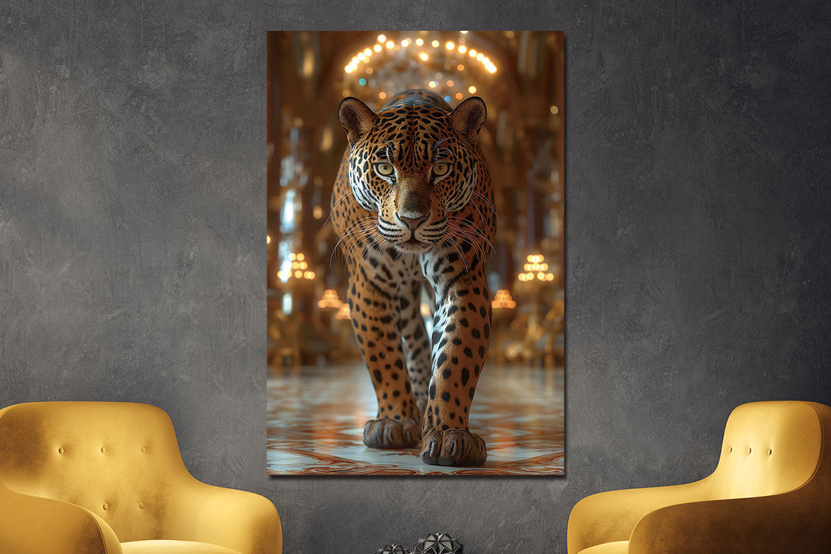 Glasschilderij panter in paleis 80x120 cm (Magazijn sale)