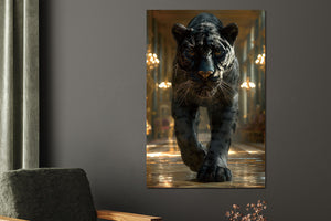 Glasschilderij zwarte panter in paleis 80x120 cm