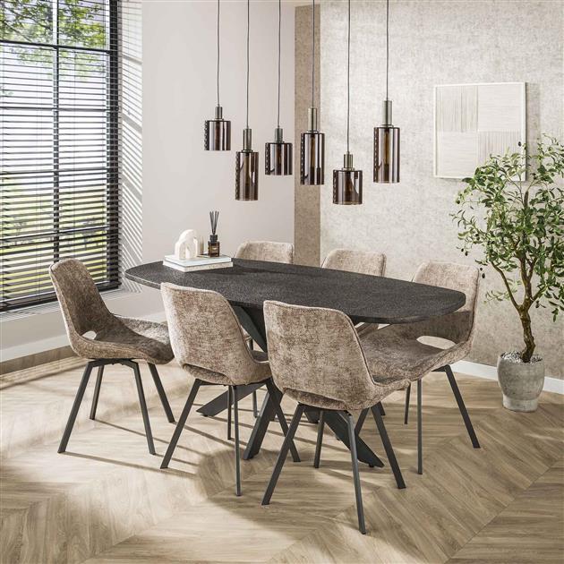 Eetkamertafel 180cm deens ovaal metallic / Grijs (Magazijn sale)