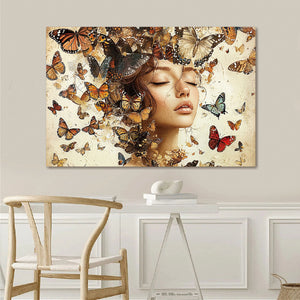 Glasschilderij vrouw & vlinders met uniek 3D reliëf 160x110 cm
