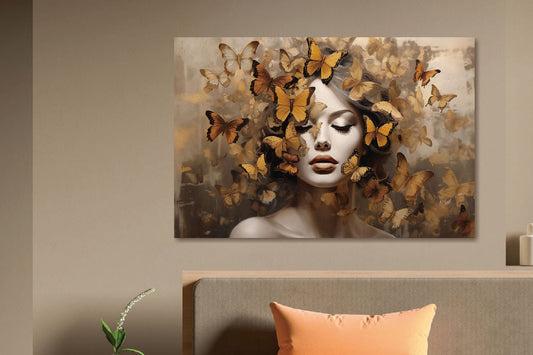 Glasschilderij vrouw met vlinders 120x80 cm