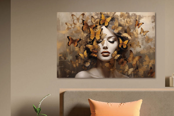 Glasschilderij vrouw met vlinders 120x80 cm