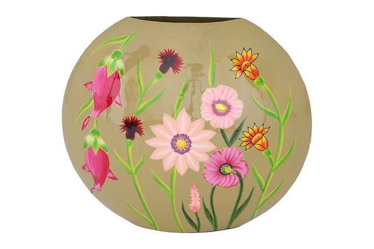 Ovale bloemenvaas Camina groen/roze - 40 cm hoog