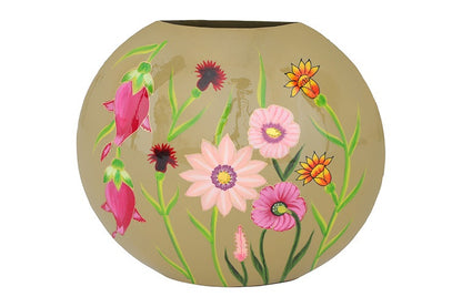 Ovale bloemenvaas Camina groen/roze - 40 cm hoog