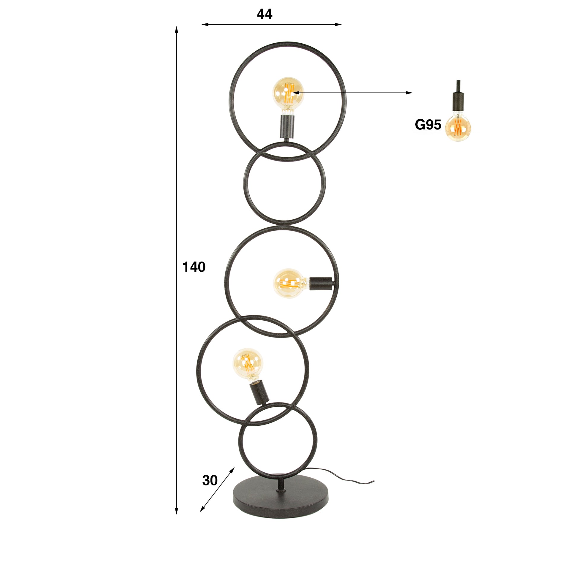 Vloerlamp 3L loop / Artic zwart