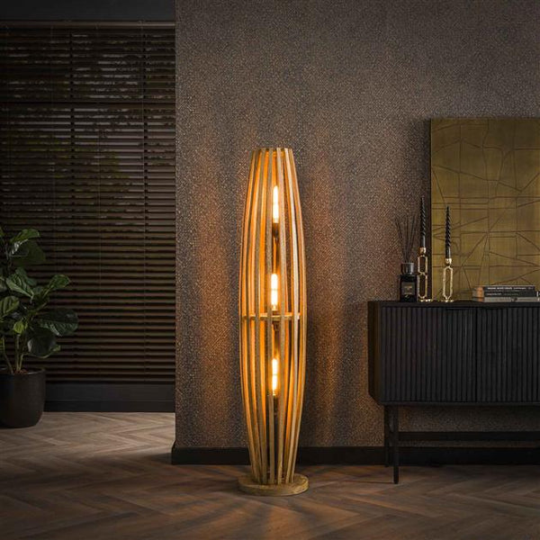 Vloerlamp 3L orbit L / Massief mango naturel