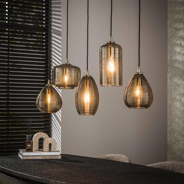Hanglamp Stripe Glass Horizontal 5-lichts / Smoke Brown