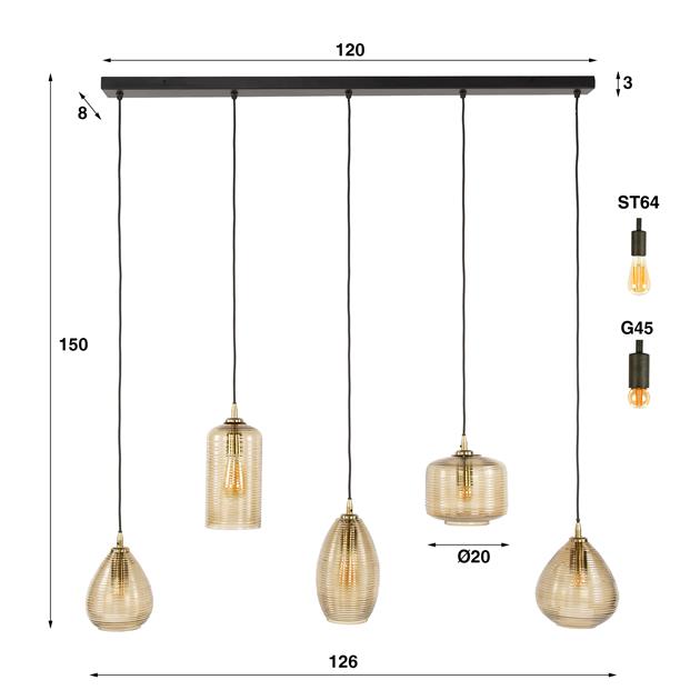 Hanglamp Stripe Glass Horizontal 5-lichts / Smoke Brown