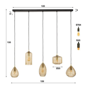 Hanglamp Stripe Glass Horizontal 5-lichts / Smoke Brown