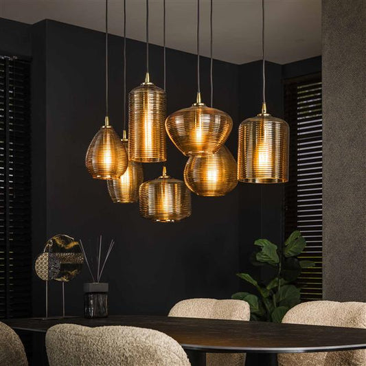 Hanglamp 4+3 stripe glass horizontal / Amberkleurig glas