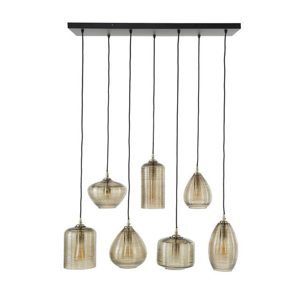 Hanglamp 4+3 stripe glass horizontal / Amberkleurig glas
