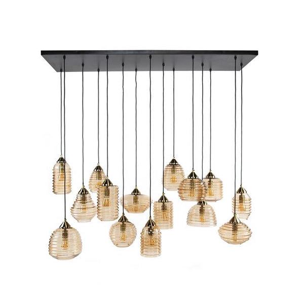 Hanglamp 5+5+5 rib glass / Amber color glas