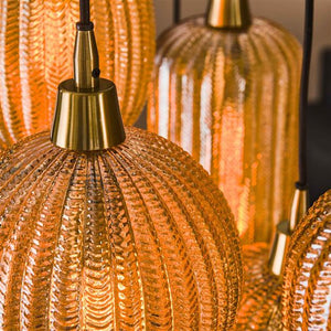 Hanglamp 4+3 V-shape pattern mix / Amberkleurig glas