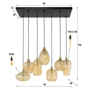 Hanglamp 4+3 V-shape pattern mix / Amberkleurig glas