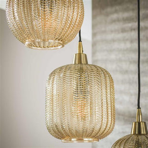 Hanglamp 5L V-shape pattern getrapt / Amberkleurig glas