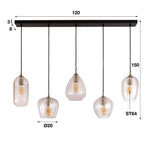 Hanglamp 5L diamond grain mix / Diamond glass