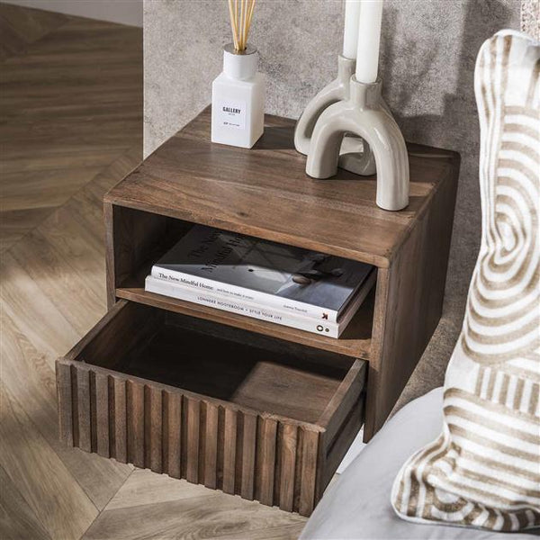 Nachtkastje 1 lade  open vak Carve / Massief acacia drift brown