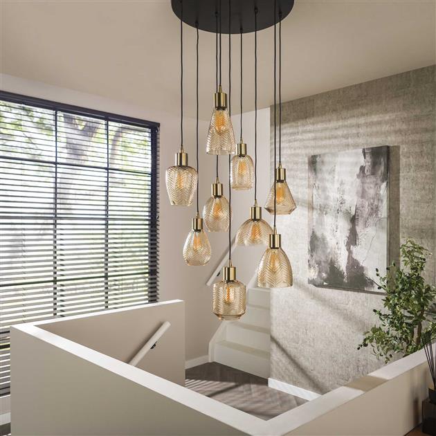 Hanglamp 9L leaf getrapt / Amberkleurig glas (Magazijn sale)