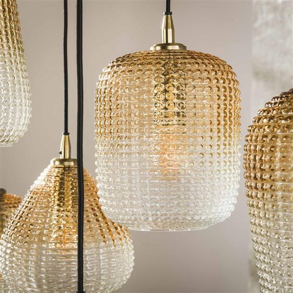 Hanglamp 5+4 dot pattern / Amberkleurig glas