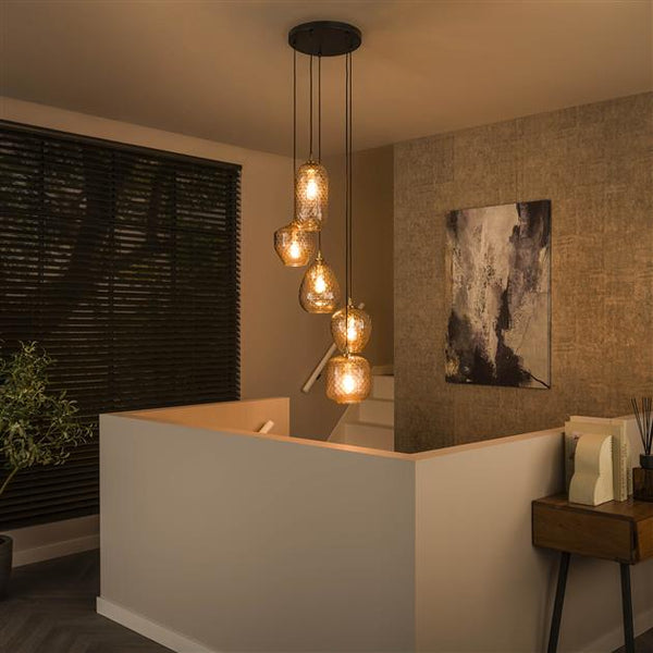 Hanglamp 5L patch pattern getrapt / Diamond glass