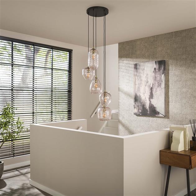 Hanglamp 5L patch pattern getrapt / Diamond glass