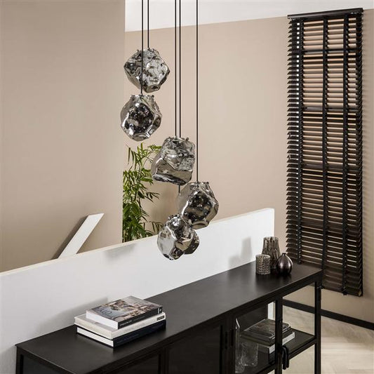 Hanglamp 5L rock getrapt / Chromed glas