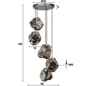 Hanglamp 5L rock getrapt / Chromed glas