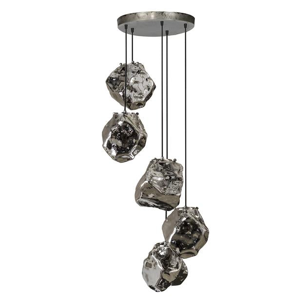 Hanglamp 5L rock getrapt / Chromed glas