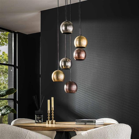 Hanglamp 6x bol getrapt metal print / Mat nikkel mix color (Magazijn sale)